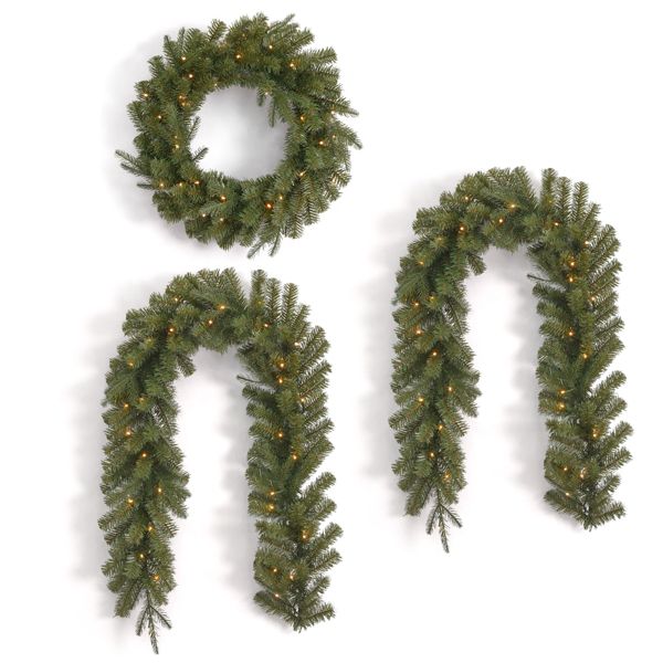 Christmas Pine 3-Piece Door Kit with LED Lights