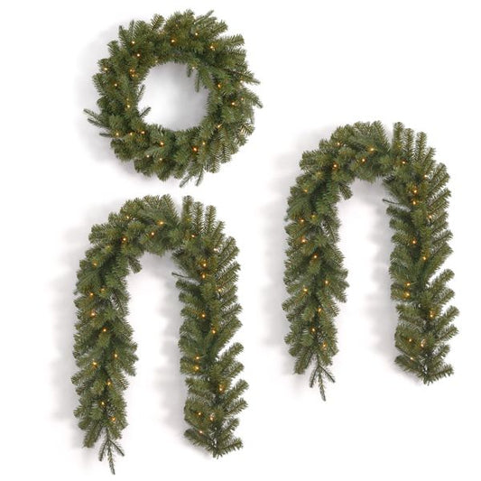 Christmas Pine 3-Piece Door Kit with LED Lights