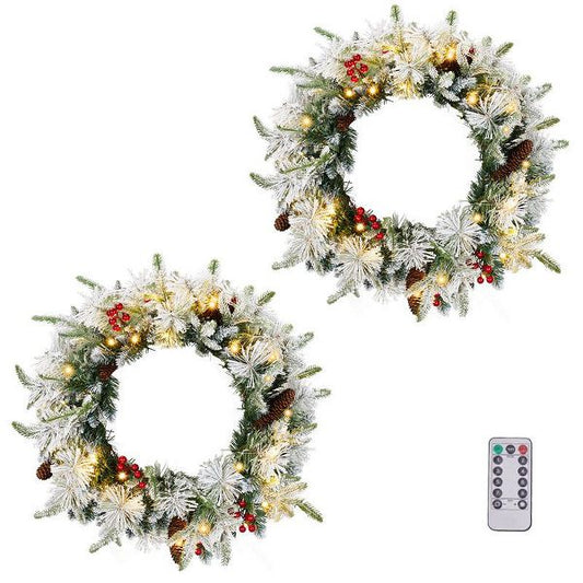 18" Pre-Lit Snow Flocked Christmas Wreaths with Berries