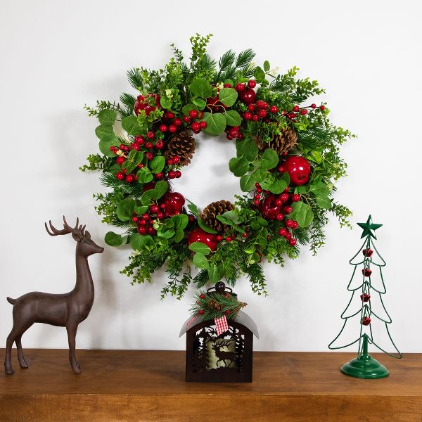 Northlight Crabapple and Berries Boxwood and Pine Artificial Christmas Wreath - 26" - Unlit