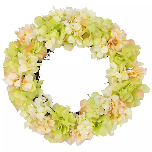 15 Inch Yellow Hydrangea Artificial Floral Twig Wreath