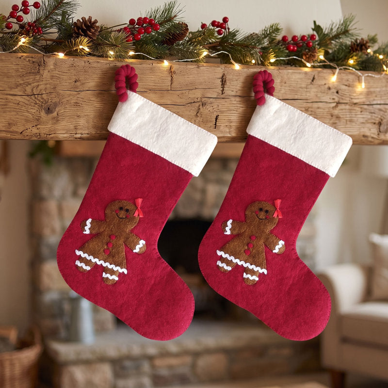 Gingerbread Girl Red Christmas Stocking Hand Felted Wool Arcadia Home