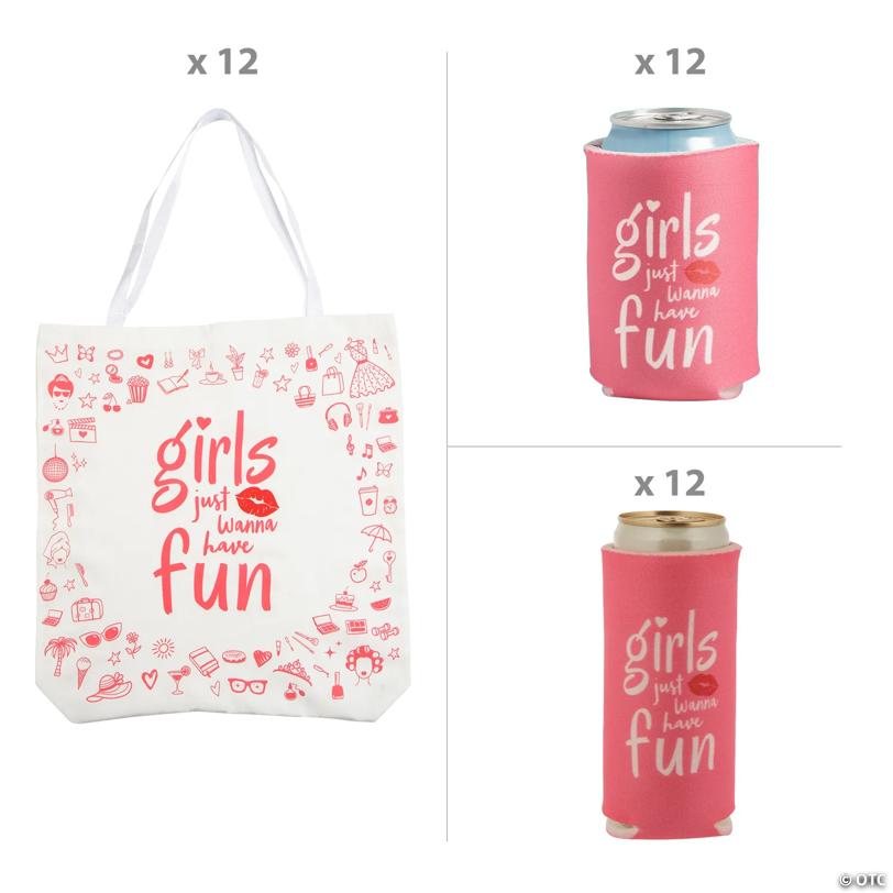 Girls Just Wanna Have Fun Koozie & Tote Bag Kit - 36 Pc.