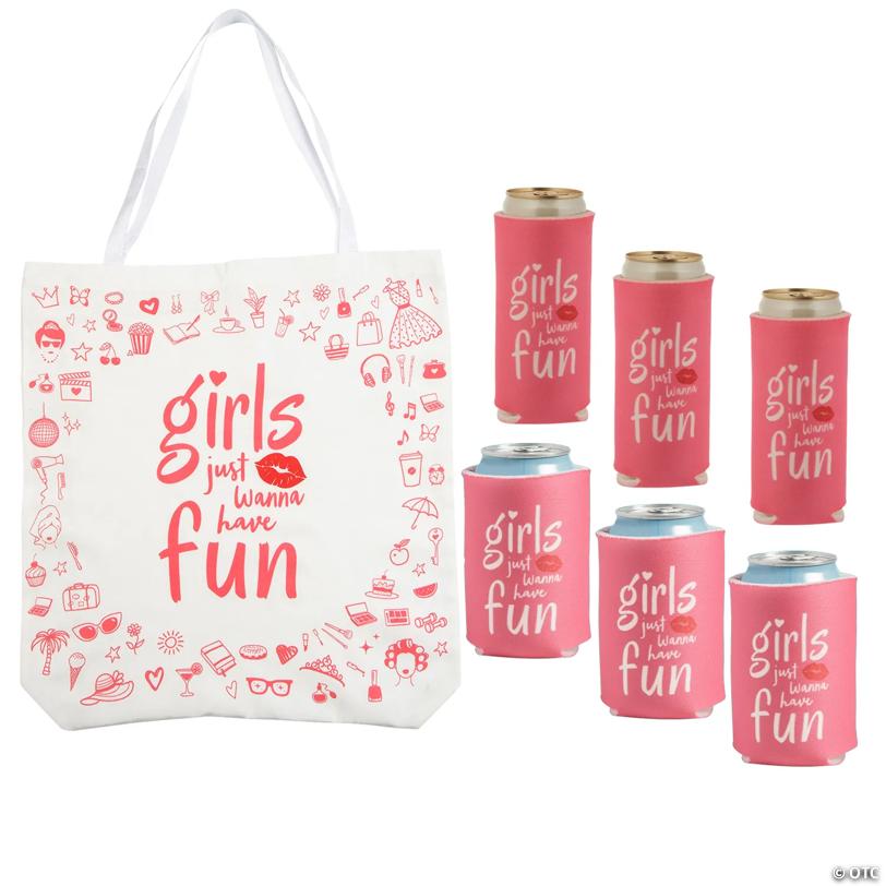 Girls Just Wanna Have Fun Koozie & Tote Bag Kit - 36 Pc.
