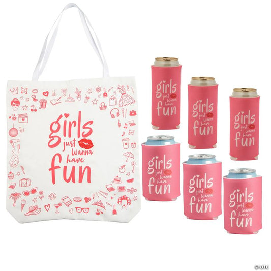 Girls Just Wanna Have Fun Koozie & Tote Bag Kit - 36 Pc.