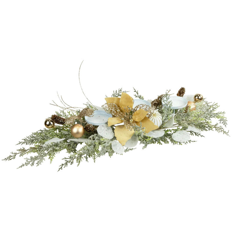 Glittered Poinsettia And Ornaments Christmas Pillar Candle Holder - 24"