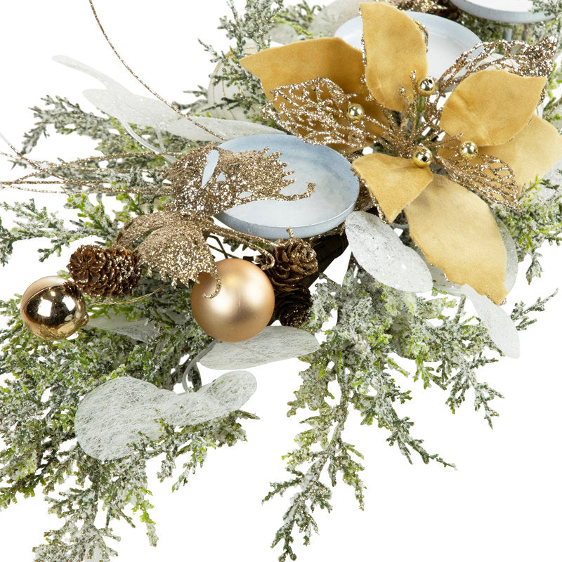 Glittered Poinsettia And Ornaments Christmas Pillar Candle Holder - 24"