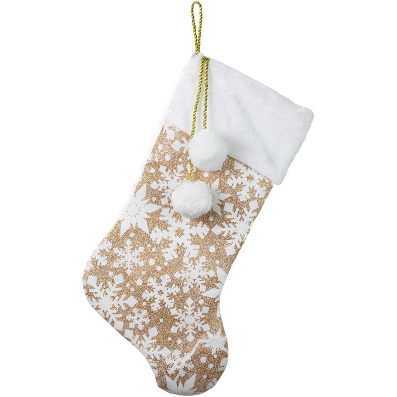 Glittered Snowflakes and Pom Poms Christmas Stocking