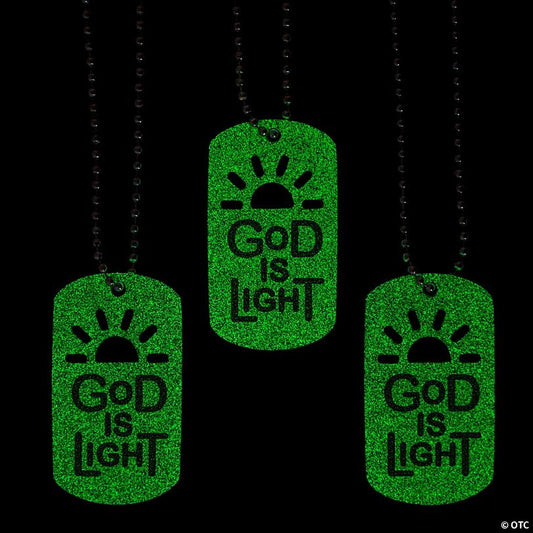 Glow-in-the-Dark God is Light Dog Tag Necklaces - 12 Pc.
