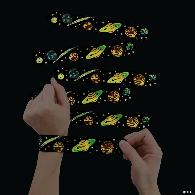 Glow-in-the-Dark Space Slap Bracelets - 12 Pc.