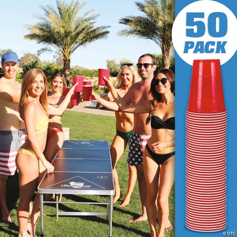 GoBig 36oz Giant Red Party Cups 50 PACK - Holds Twice as Much as Standard Party Cups | Includes 4 XL Pong Balls