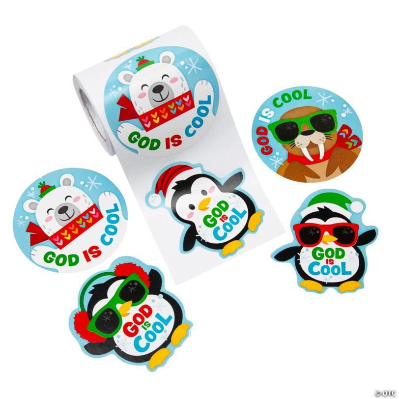 God is Cool Penguin Sticker Roll - 100 Pc. | USA Decoration®