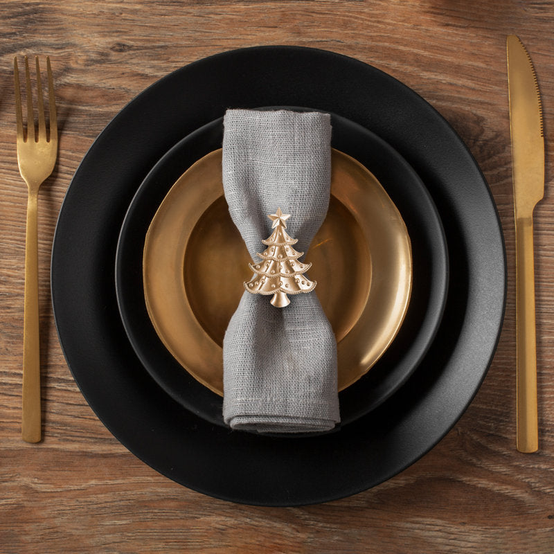 Gold Napkin Rings Set of Christmas Tree with Star for Elegant Holiday Table Decor & Christmas Gift