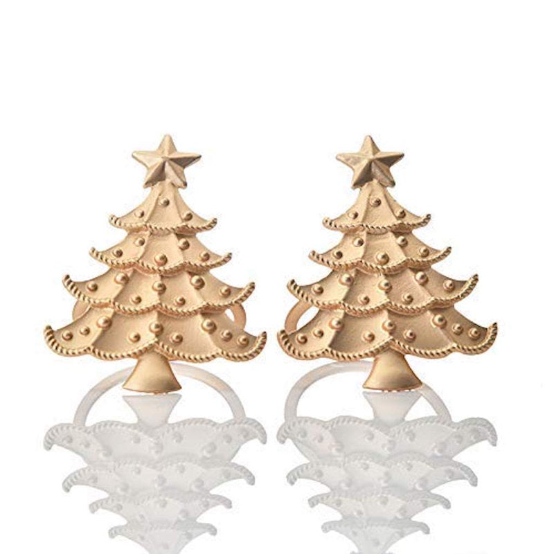Gold Napkin Rings Set of Christmas Tree with Star for Elegant Holiday Table Decor & Christmas Gift