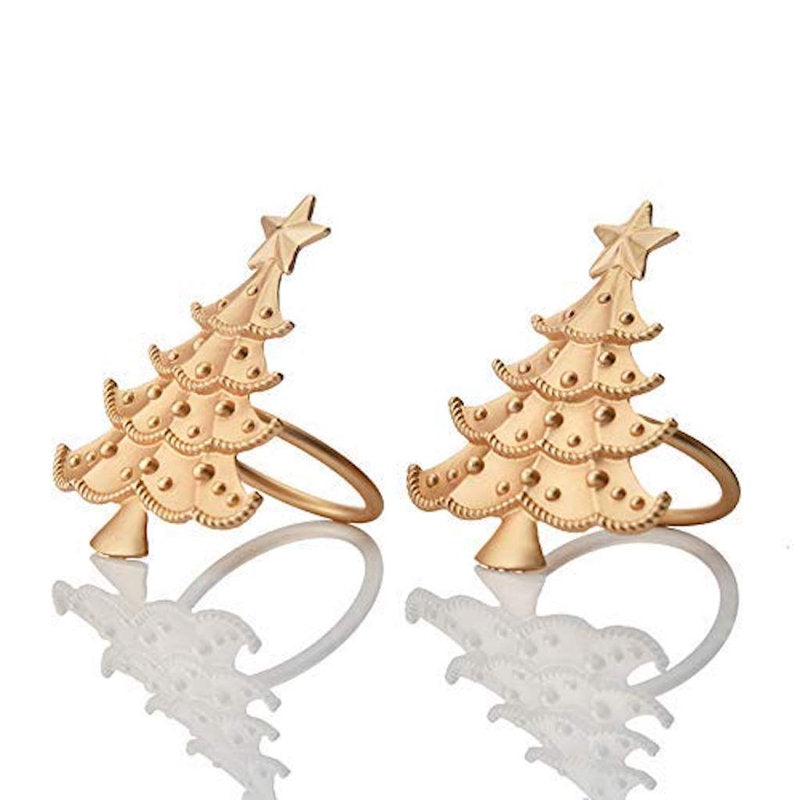 Gold Napkin Rings Set of Christmas Tree with Star for Elegant Holiday Table Decor & Christmas Gift