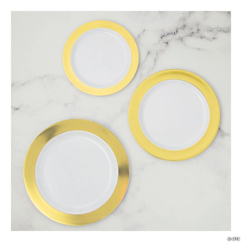 Gold Rim Plastic Party Plates Kit 30 Count | USA Decoration®