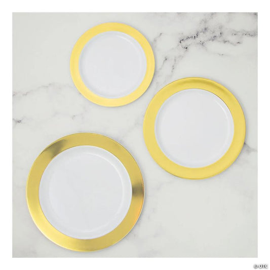 Gold Rim Plastic Party Plates Kit 30 Count | USA Decoration®