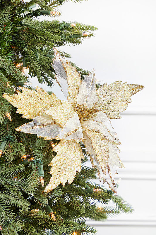 Sheer Glitter Poinsettia Stem 22 Inch Champagne Christmas Decoration