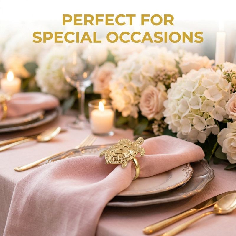 Gold Turtle Napkin Rings Set of 4 with Stylized Shell â€“ Elegant Christmas Table Decor & Holiday Dining Accent