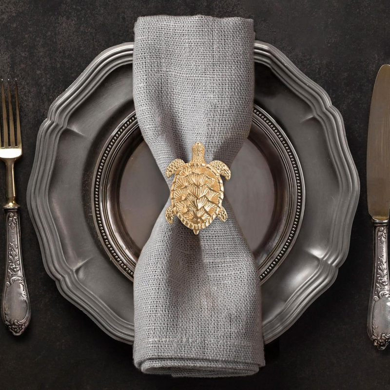 Gold Turtle Napkin Rings Set of 4 with Stylized Shell â€“ Elegant Christmas Table Decor & Holiday Dining Accent