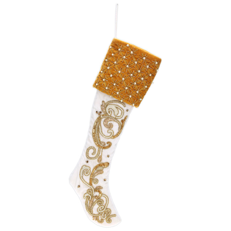 Gold White Scroll Stocking - 25 Inches