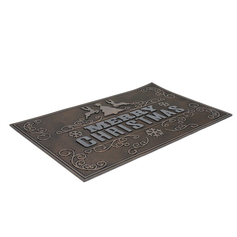 Gold and Silver "Merry Christmas" Doormat with Reindeer 18" x 30"
