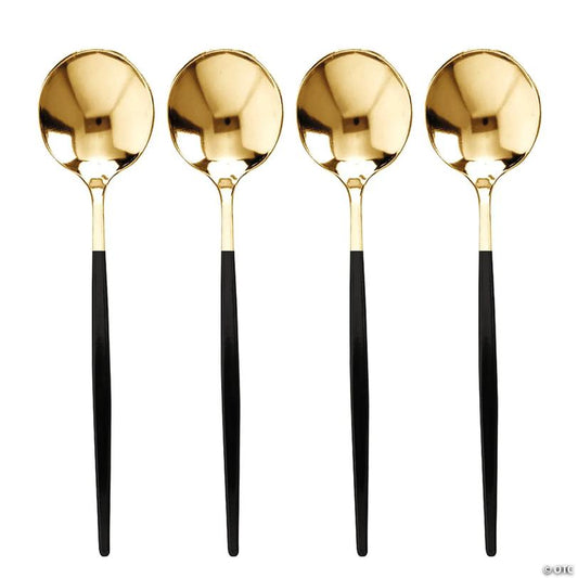 Gold with Black Handle Moderno Disposable Plastic Dinner Spoons (120 Spoons) | USA Decoration®