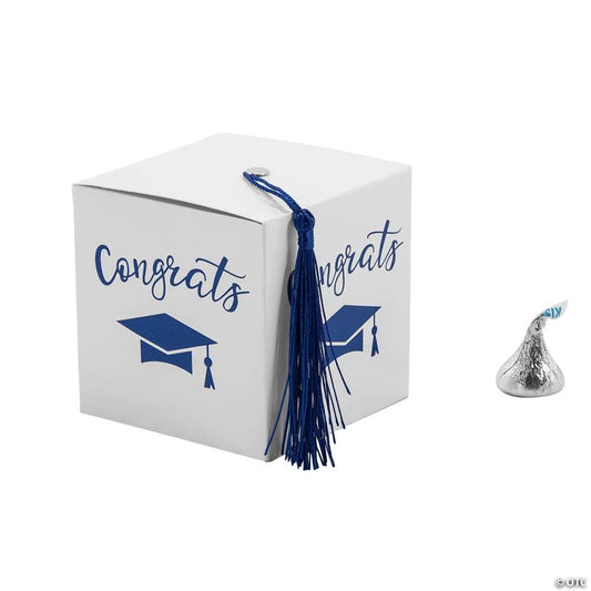 Graduation Party White Favor Boxes with Blue Tassel - 25 Pc. | USA Decoration®