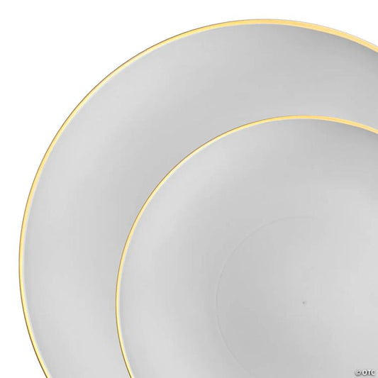 Gray with Gold Organic Round Disposable Plastic Dinnerware Value Set - 20 Dinner Plates + 20 Salad Plates | USA Decoration®