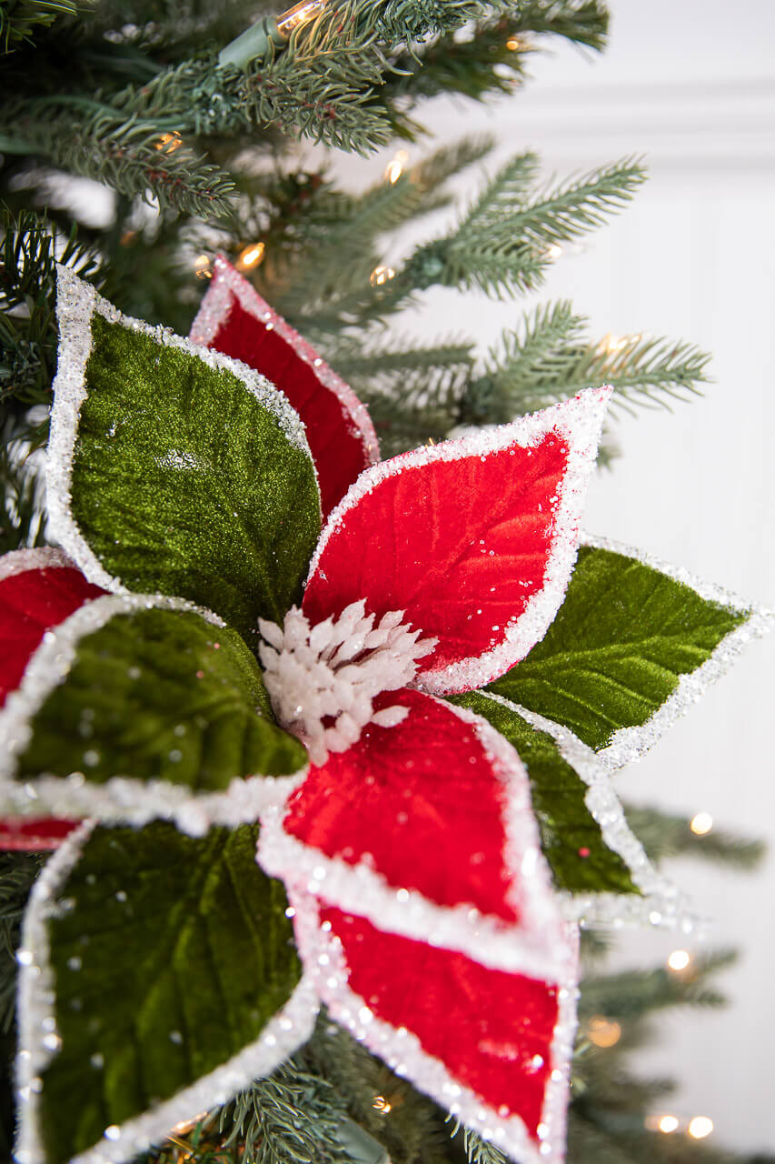 22” x 11.5" Red and Green Poinsettia Stem