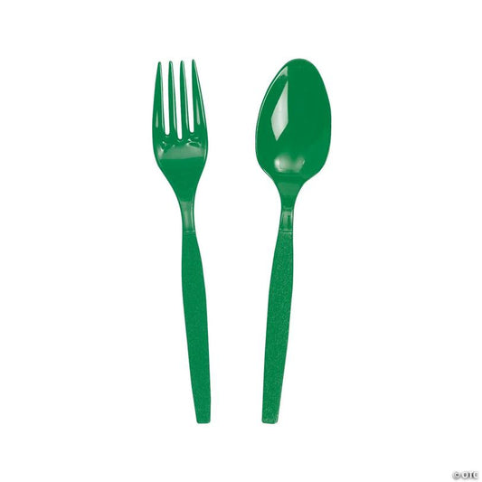 Green Plastic Fork & Spoon Cutlery Set - 16 Ct. | USA Decoration®