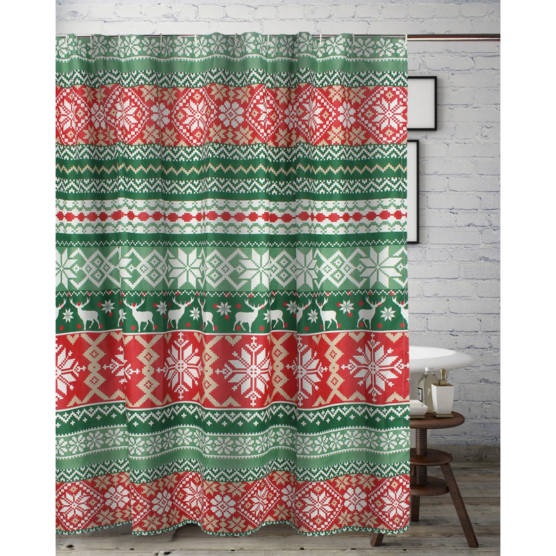 Greenland Home Fashions Fair Isle 72" x 72" Red Shower Curtain â€“ Holiday Print for Bathroom Decor