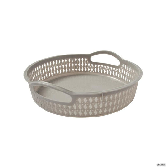 Grey Round Woven Storage Baskets with Handles - 6 Pc.