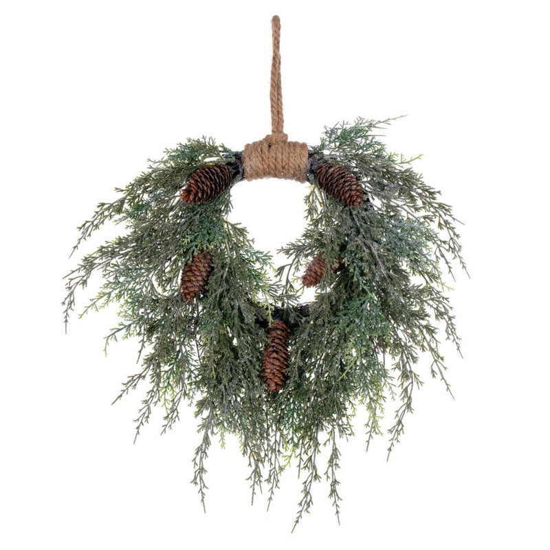 Artificial Cedar Christmas Wreath displayed on a front door