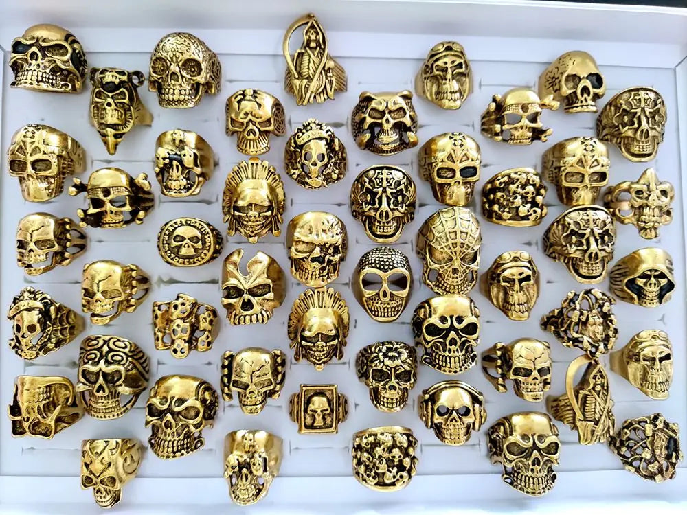 20pcs/lot Retro Big Head Exaggerated Gothic Skull Men Ring Punk Rocker Male Fashon Skeleton Rings Wholesale Lots