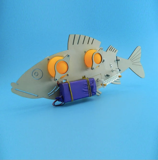 Wooden STEM Toys Puzzle Electric Swimming Fish DIY Kit Assemble Technology Educational Science Experiment Machnical Fish Model