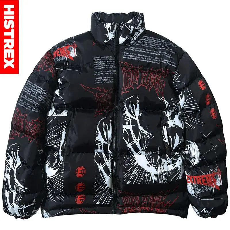Hip Hop Bubble Jacket Parka Men,Japanese Harajuku Anime Streetwear Overcoat,Winter Padded Warm Quilted Coat Man,Y2K Women Parkas