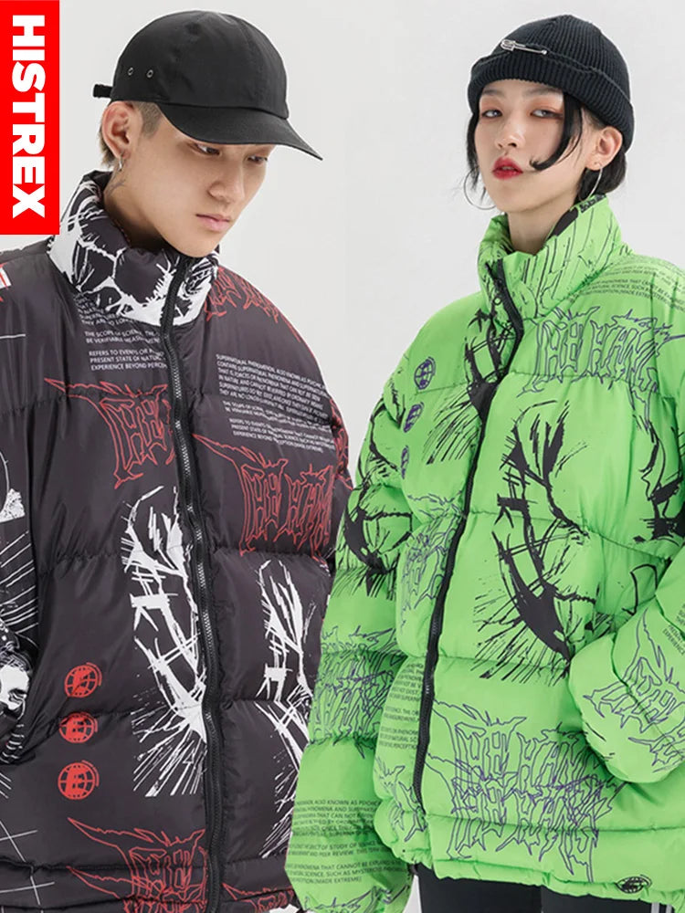 Hip Hop Bubble Jacket Parka Men,Japanese Harajuku Anime Streetwear Overcoat,Winter Padded Warm Quilted Coat Man,Y2K Women Parkas