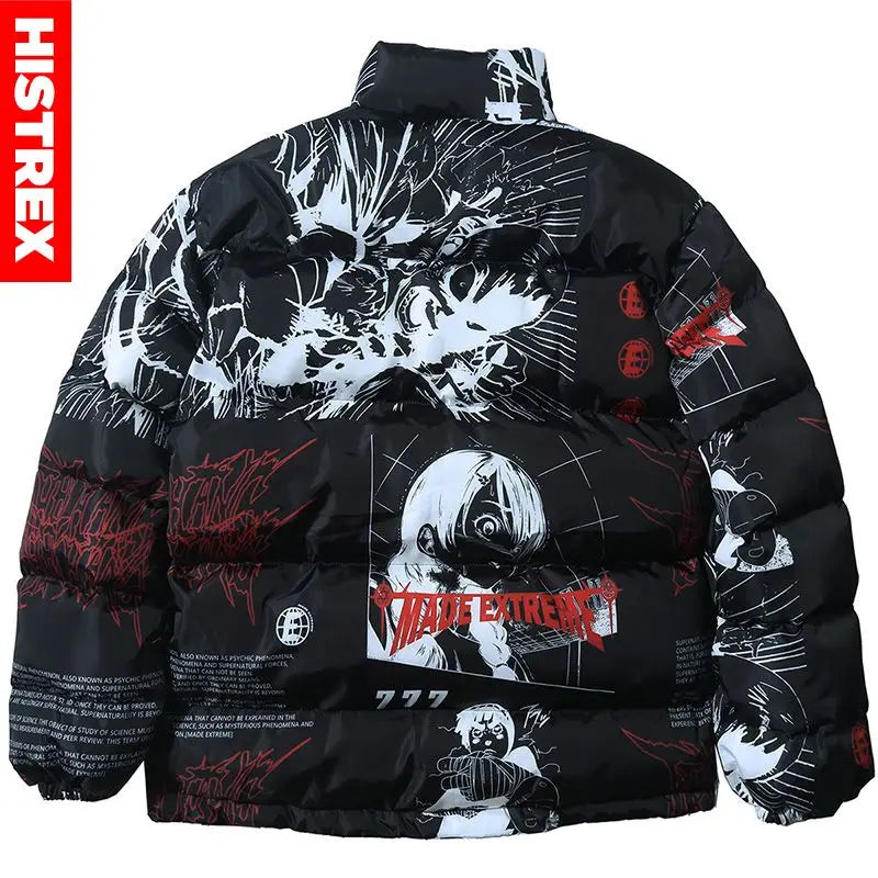 Hip Hop Bubble Jacket Parka Men,Japanese Harajuku Anime Streetwear Overcoat,Winter Padded Warm Quilted Coat Man,Y2K Women Parkas