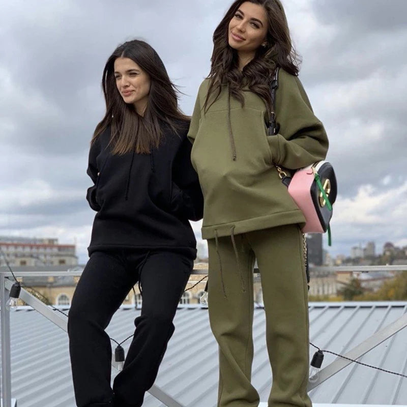 Hot Sale Europe and the United States Spring and Autumn Fashion Big Pocket Solid Color Sweater Leisure Two-piece Set