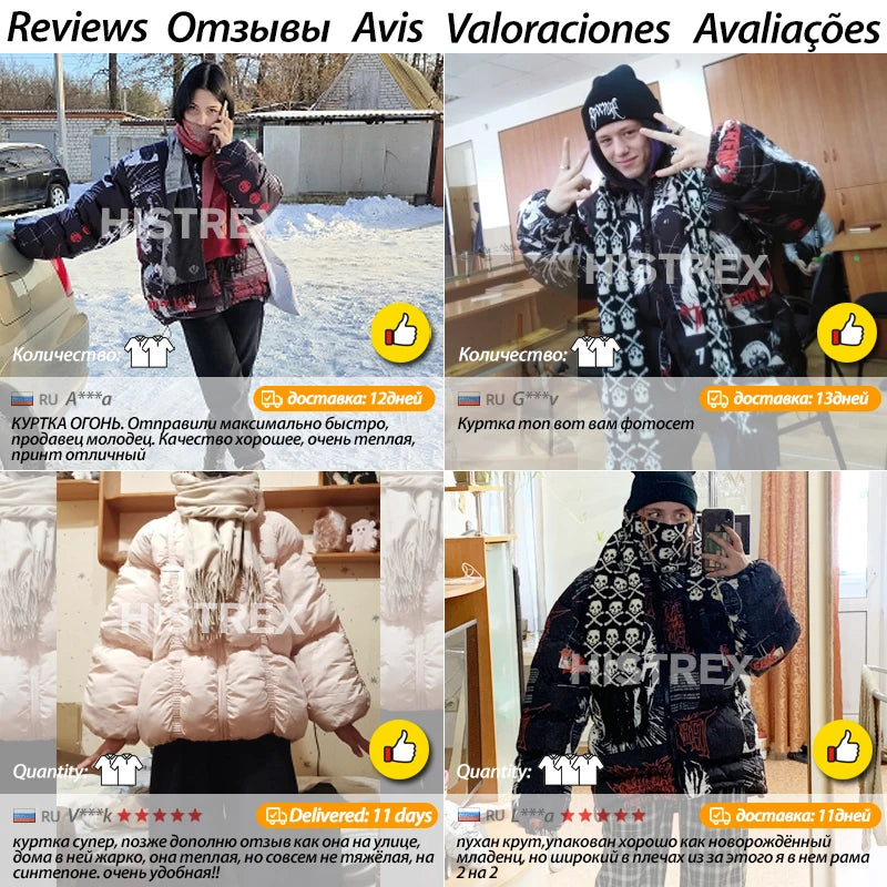 Hip Hop Bubble Jacket Parka Men,Japanese Harajuku Anime Streetwear Overcoat,Winter Padded Warm Quilted Coat Man,Y2K Women Parkas