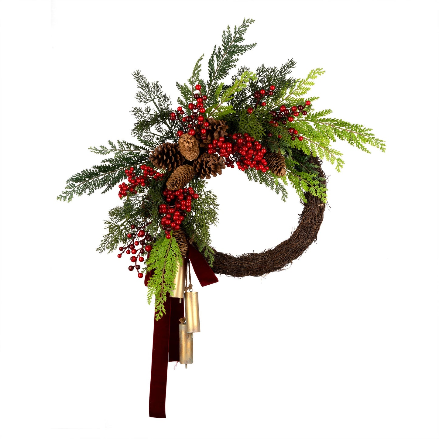 24 Inch Christmas Joy Wreath with Red Berries and Chimes | USA Decoration®