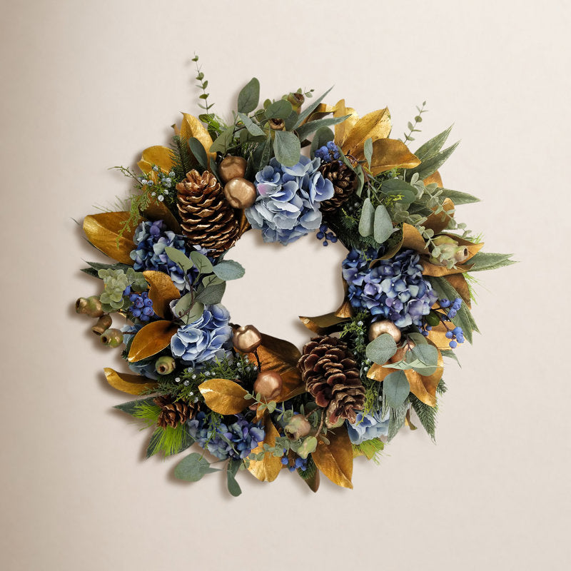 Flocked Artificial Cedar Christmas Wreath hanging on a front door