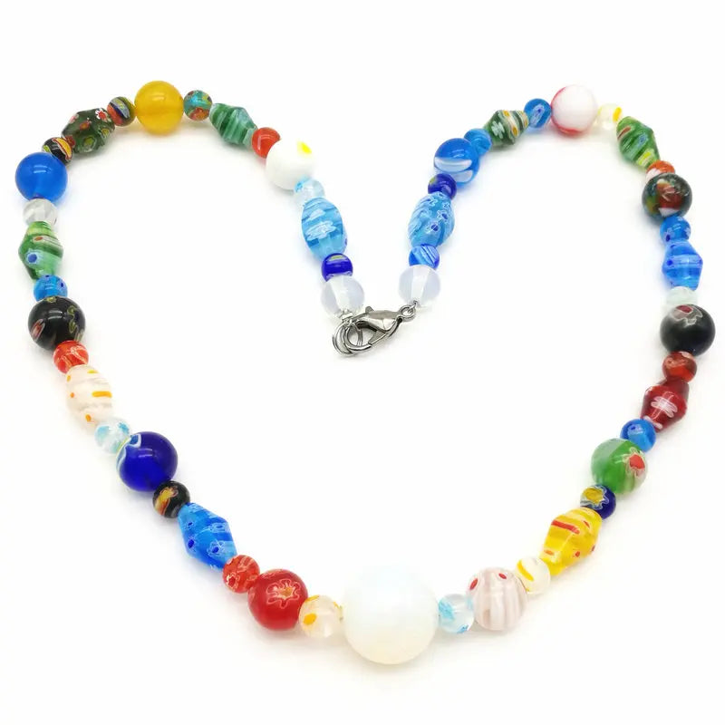1PCS Handmade Muran Thousand Flower Glass Bead Necklace Fashion DIY Handmade Personality Female Opal Jewelry