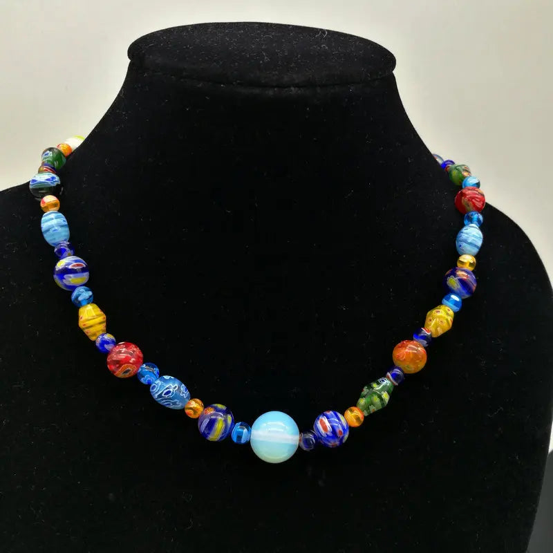 1PCS Handmade Muran Thousand Flower Glass Bead Necklace Fashion DIY Handmade Personality Female Opal Jewelry