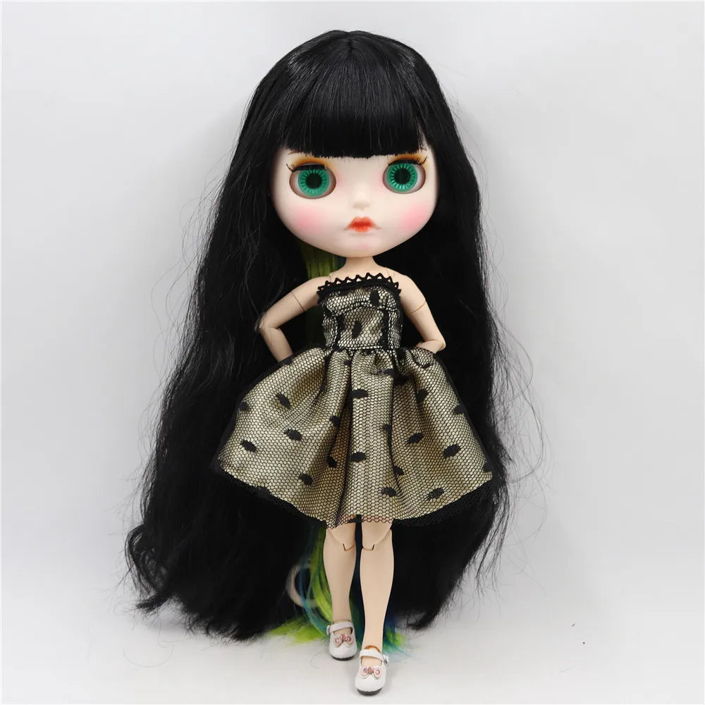 ICY DBS Blyth doll white skin joint body black mixed colorful hair new matte face with eyebrows Lip gloss. No.BL117/3208/6208