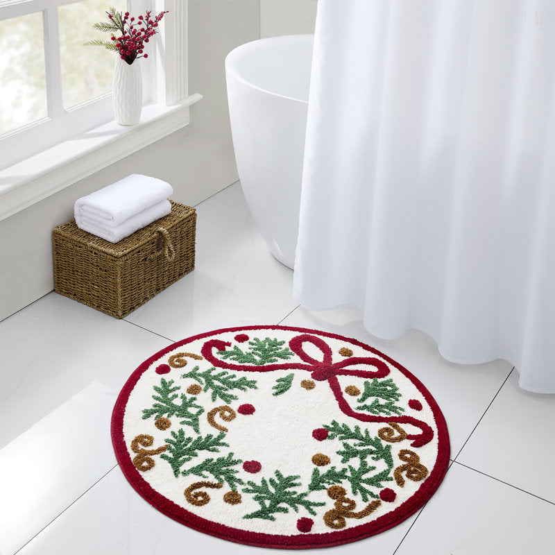 Hallmark Multi Christmas Wreath Tufted Holiday Bath Rug, 30" Round