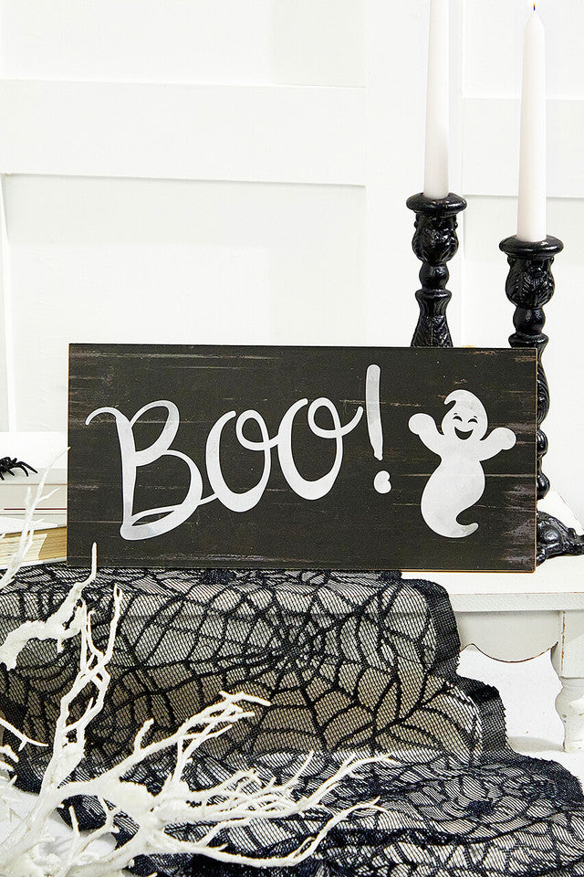 12.5 L x 6 W Boo with Ghost Spooky Halloween Sign