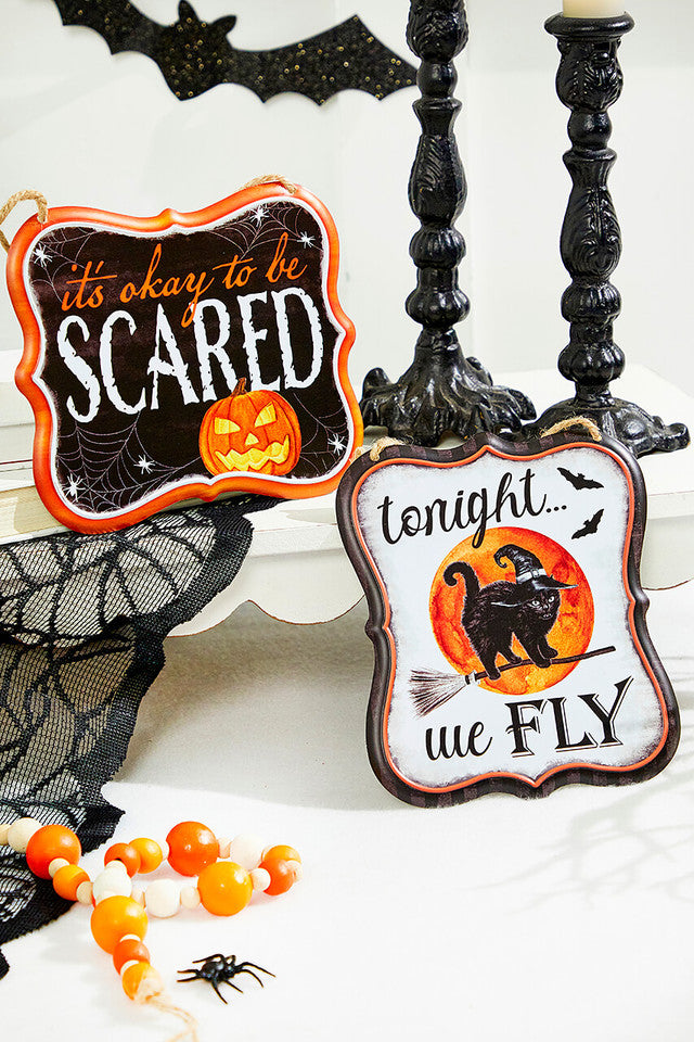 7"H x 6"L Embossed Halloween Sign Set of 2 Spooky Decorative Signs