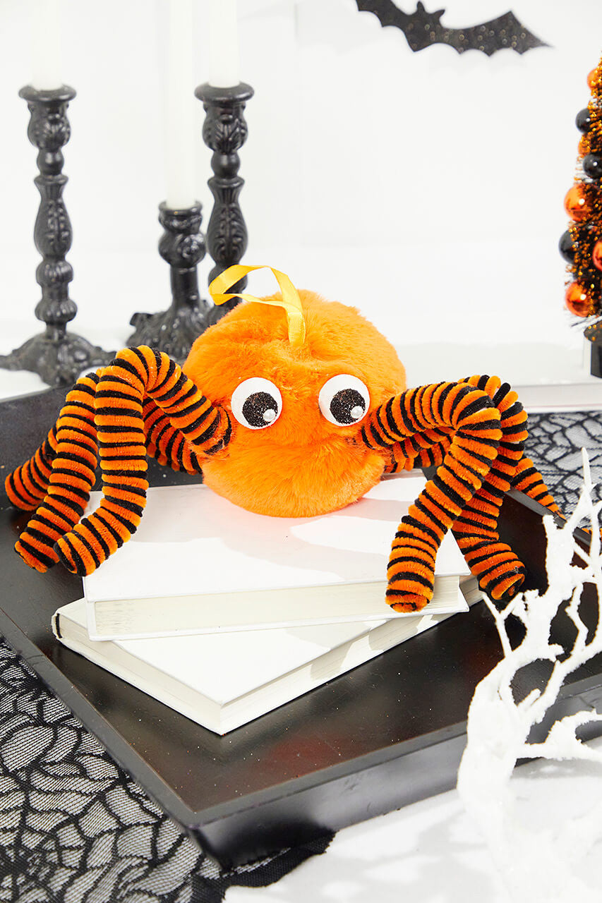 5" x 15" Orange Faux Fur Spider Fuzzy Halloween Prop for Spooky Displays